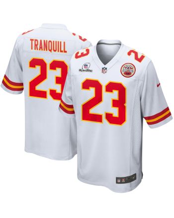 Drue Tranquill 23 Kansas City Chiefs 2023 Playoffs Patch Game Men Jersey - White