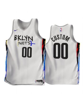 Custom 00 2022-23 Brooklyn Nets White City Edition Jersey