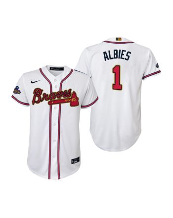 Youth Ozzie Albies 1 Atlanta Braves White 2022-23 Gold Program Jersey