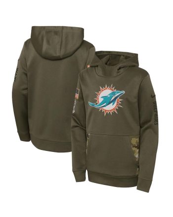 Miami Dolphins Youth 2022 Salute To Service Performance Pullover Hoodie - Olive