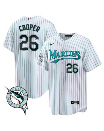 Garrett Cooper 26 Miami Marlins Throwback Cool Base Men Jersey - White