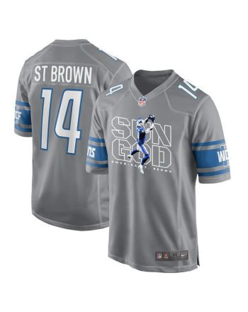 Amon-Ra St. Brown 14 Detroit Lions Sun God Game Men Jersey - Silver