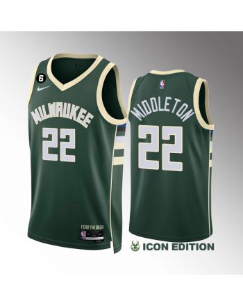 Khris Middleton 22 Milwaukee Bucks Green Jersey 2022-23 Icon Edition NO.6 Patch