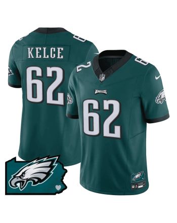 Jason Kelce 62 Philadelphia Eagles Pennsylvania State Map Patch Game Men Jersey - Midnight Green