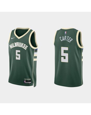 Milwaukee Bucks 5 Jevon Carter 2022-23 Icon Edition Hunter Green Men Jersey