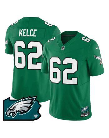 Jason Kelce 62 Philadelphia Eagles Pennsylvania State Map Patch Alternate Game Men Jersey - Kelly Green