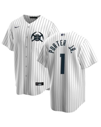 Michael Porter Jr. 1 Denver Nuggets x NY Yankees Baseball Men Jersey - White