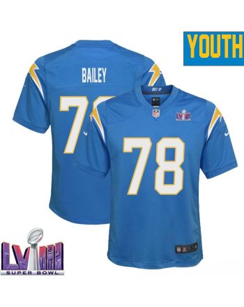 Zack Bailey 78 Los Angeles Chargers Super Bowl LVIII YOUTH Home Game Jersey - Powder Blue