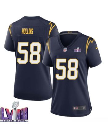 Justin Hollins 58 Los Angeles Chargers Super Bowl LVIII Women Alternate Game Jersey - Navy