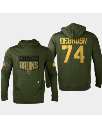 Boston Bruins 74 Jake DeBrusk 2022 Salute to Service Olive Pullover Hoodie