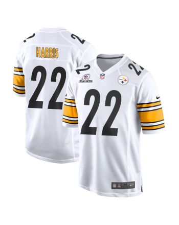 Najee Harris 22 Pittsburgh Steelers 2023 Playoffs Patch Game Men Jersey - White