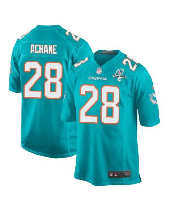 De'Von Achane 28 Miami Dolphins 2023 Playoffs Patch Game Men Jersey - Aqua