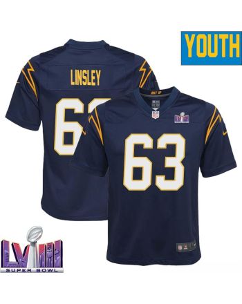 Corey Linsley 63 Los Angeles Chargers Super Bowl LVIII YOUTH Alternate Game Jersey - Navy