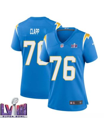 Will Clapp 76 Los Angeles Chargers Super Bowl LVIII Women Home Game Jersey - Powder Blue