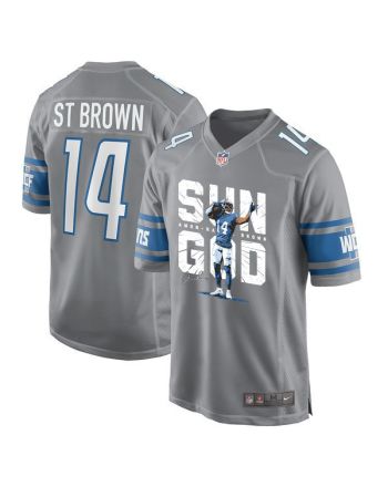 Amon-Ra St. Brown 14 Detroit Lions Signed Scratch Sun God Game Men Jersey - Silver