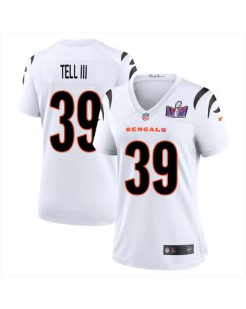 Marvell Tell III 39 Cincinnati Bengals Super Bowl LVIII Women Away Limited Jersey - White