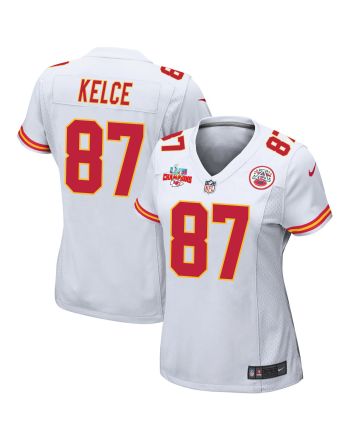 Travis Kelce 87 Kansas City Chiefs Super Bowl LVII Champions 3 Stars Women Game Jersey - White