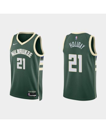 Milwaukee Bucks 21 Jrue Holiday 2022-23 Icon Edition Hunter Green Men Jersey