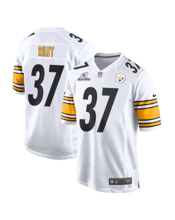 Elijah Riley 37 Pittsburgh Steelers 2023 Playoffs Patch Game Men Jersey - White