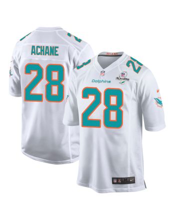 De'Von Achane 28 Miami Dolphins 2023 Playoffs Patch Game Men Jersey - White