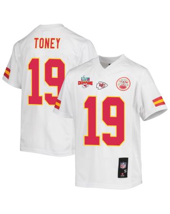 Kadarius Toney 19 Kansas City Chiefs Super Bowl LVII Champions 3 Stars Youth Game Jersey - White