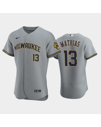 Milwaukee Brewers 13 Mark Mathias Road Team Gray Jersey Jersey