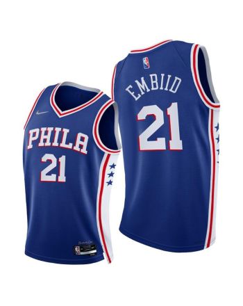 76ers 21 Joel Embiid 2021-22 75th Diamond Anniversary Royal Jersey Icon Edition - Men Jersey