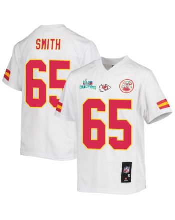 Trey Smith 65 Kansas City Chiefs Super Bowl LVII Champions Youth Game Jersey - White