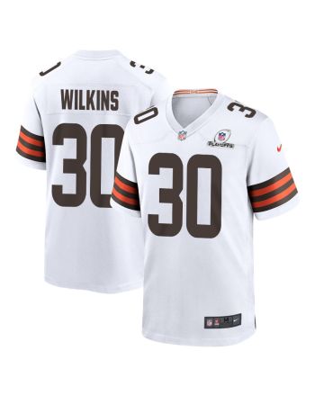 Jordan Wilkins 30 Cleveland Browns 2023 Playoffs Patch Game Men Jersey - White