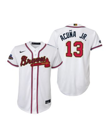 Youth Ronald Acuna Jr. 13 Atlanta Braves White 2022-23 Gold Program Jersey