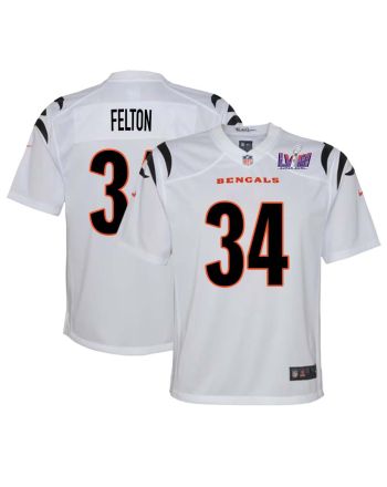 Demetric Felton 34 Cincinnati Bengals Super Bowl LVIII YOUTH Away Limited Jersey - White