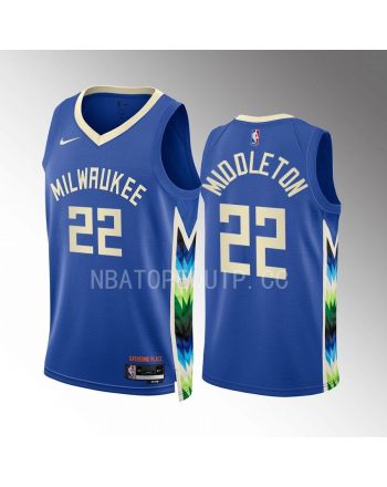 Khris Middleton 22 2022-23 Milwaukee Bucks Blue City Edition Jersey Swingman