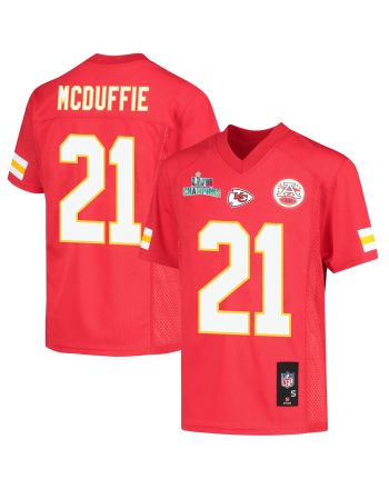 Trent McDuffie 21 Kansas City Chiefs Super Bowl LVII Champions Youth Game Jersey - Red