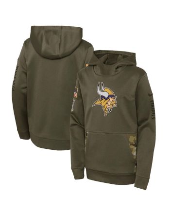 Minnesota Vikings Youth 2022 Salute To Service Performance Pullover Hoodie - Olive