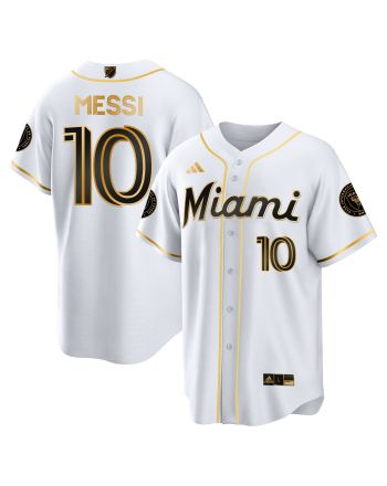 Lionel Messi Inter Miami Baseball Cool Base Gold Jersey - Stitched Men Jersey - White