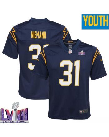 Nick Niemann 31 Los Angeles Chargers Super Bowl LVIII YOUTH Alternate Game Jersey - Navy