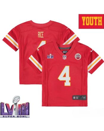 Rashee Rice 4 Kansas City Chiefs Super Bowl LVIII YOUTH Home Game Jersey - Red