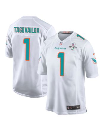 Tua Tagovailoa 1 Miami Dolphins 2023 Playoffs Patch Game Men Jersey - White