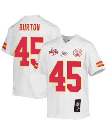 Michael Burton 45 Kansas City Chiefs Super Bowl LVII Champions 3 Stars Youth Game Jersey - White