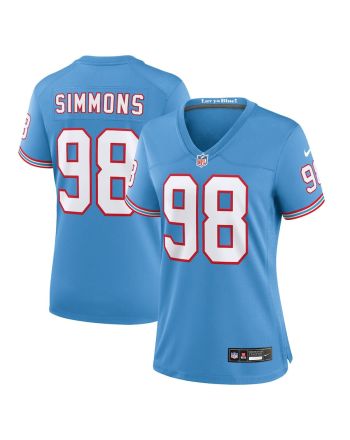 Jeffery Simmons 98 Tennessee Titans Oilers Throwback Alternate Game Women Jersey - Light Blue