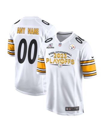 Pittsburgh Steelers Steel City Football 2023 Playoffs Ready Game Men Custom Jersey - White