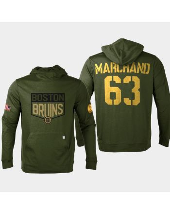 Boston Bruins 63 Brad Marchand 2022 Salute to Service Olive Pullover Hoodie