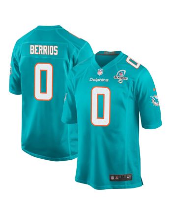 Braxton Berrios 0 Miami Dolphins 2023 Playoffs Patch Game Men Jersey - Aqua