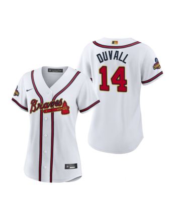 Women's Adam Duvall 14 Atlanta Braves White 2022-23 Gold Program Jersey