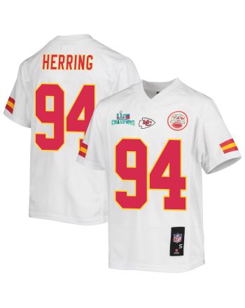 Malik Herring 94 Kansas City Chiefs Super Bowl LVII Champions Youth Game Jersey - White