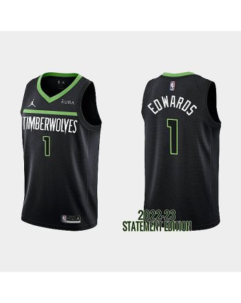 Minnesota Timberwolves Anthony Edwards 1 Black 2022-23 Statement Edition Men Jersey