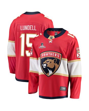 Florida Panthers Anton Lundell 15 Home 2023 Stanley Cup Champions Breakaway Men Jersey - Red