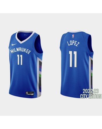 Milwaukee Bucks 11 Brook Lopez 2022-23 City Edition Blue Men Jersey