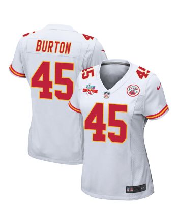 Michael Burton 45 Kansas City Chiefs Super Bowl LVII Champions 3 Stars Women Game Jersey - White