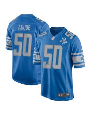 Mitchell Agude 50 Detroit Lions 2023 Playoffs Patch Game Men Jersey - Blue